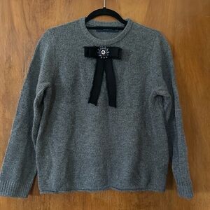 Zara Gray Sweater with Black Bow & jewel Embellishment